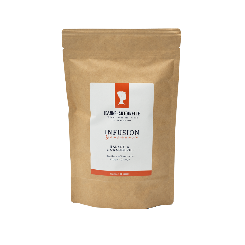 Sachet doypack kraft d'infusion vrac 200 grammes - Infusion Rooibos Balade à l'orangerie Sachet doypack kraft d'infusion vrac 200 grammes - Infusion Rooibos Balade à l'orangerie