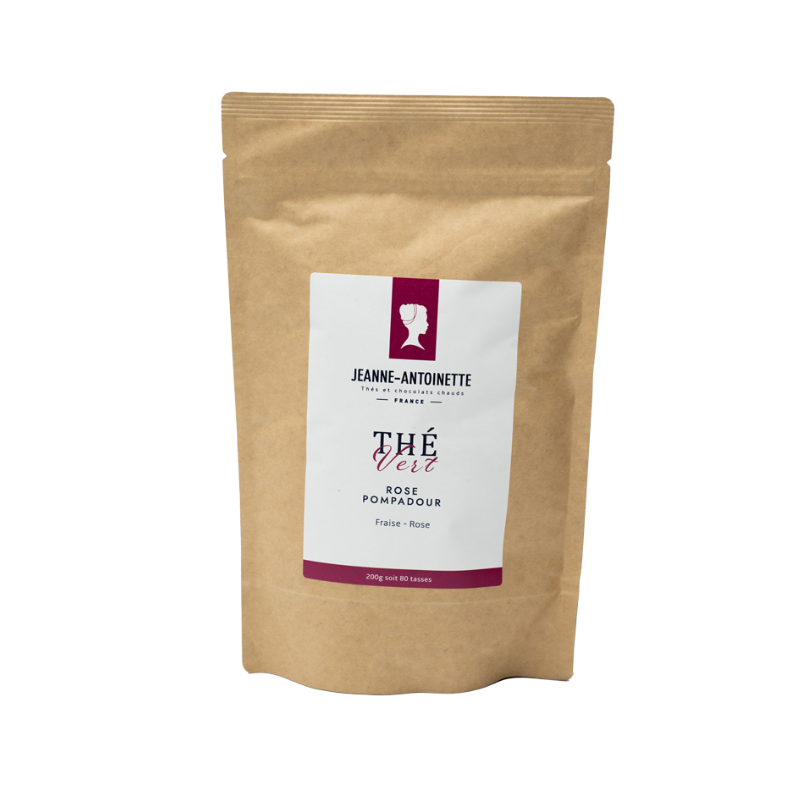 Sachet doypack kraft de thé vrac 200 grammes - Thé vert Rose Pompadour 
