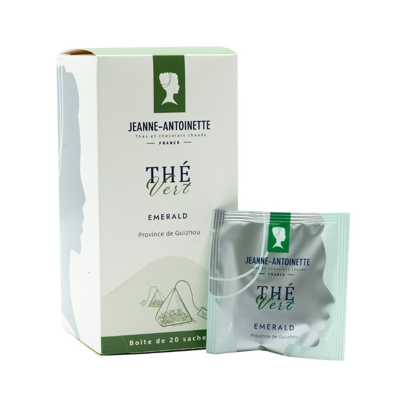 Boîte distributrice + Sachet individuel de thé vert Emerald Province de Guizhou bio Jeanne-Antoinette Boîte distributrice + Sachet individuel de thé vert Emerald Province de Guizhou bio Jeanne-Antoinette